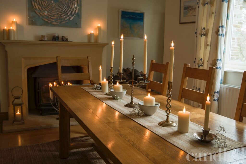 Miss Ivy Events the leading event management organiser of vintage artisan lifestyle wedding and pet events across the South West - Country house table set with Candled Candles